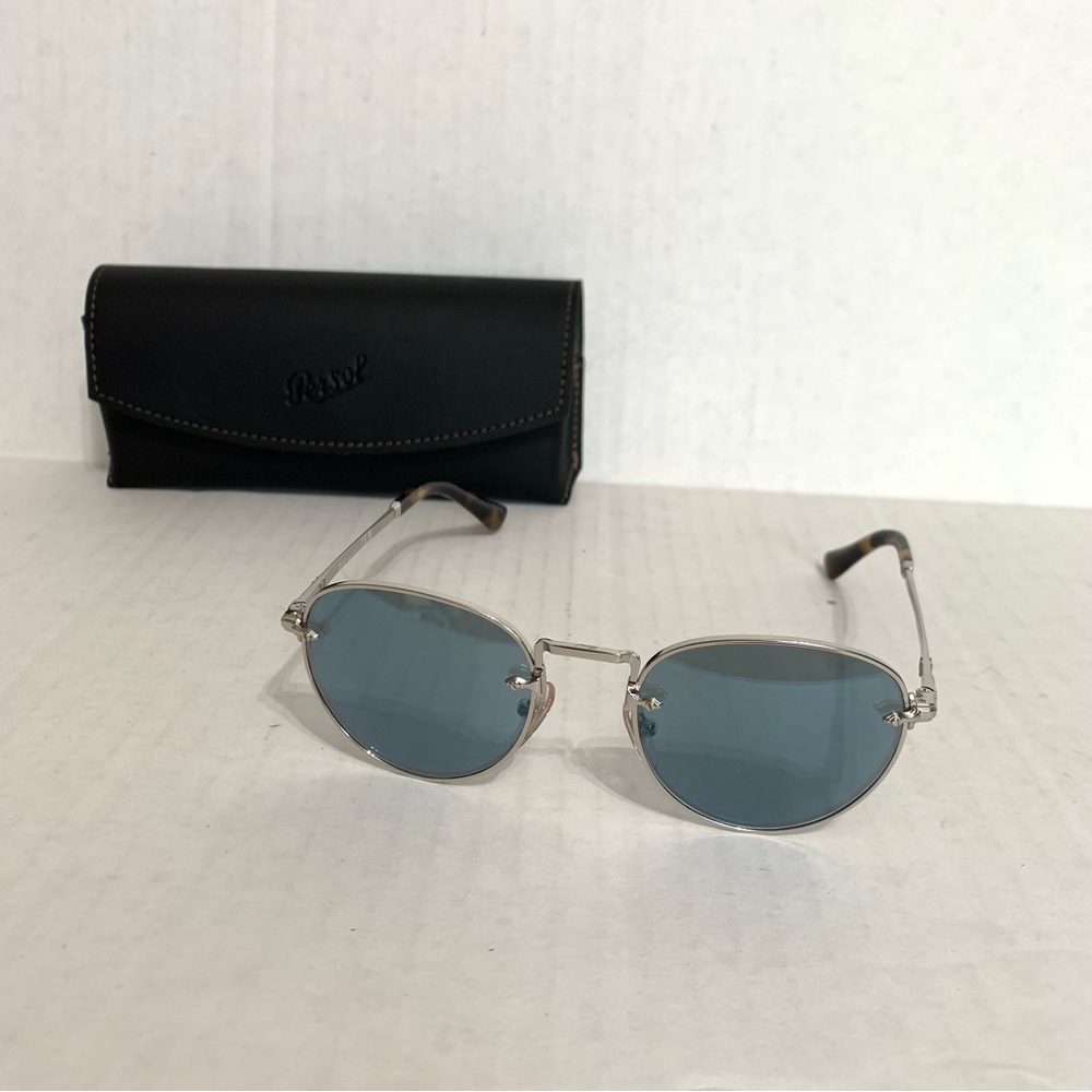 Persol Silver & tortoise Round 2491 unisex sunglasses with blue lenses